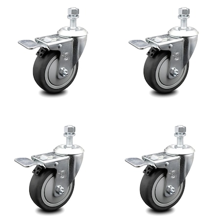 Service Caster 4 Inch Thermoplastic Rubber Swivel 1/2 Inch Stem Caster Set with Total Lock Brake SCC-TSTTL20S414-TPRB-121315-4